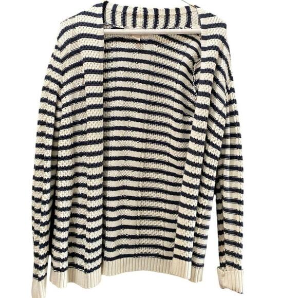 Banana Republic Blue White Open Knit Long Sleeves Stripe Sweater Size Large - Picture 1 of 3